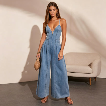 Jumpsuits Women Denim One Piece V Neck Sleeveless Sling Overalls Long Pants High Waist Rompers Y2k Streetwear Jumpsuit 2026