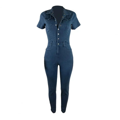 Women Jumpsuit Cotton Blend Casual Summer Jumpsuit Stylish Women's Denim Jumpsuits Skinny Stretch Overalls Button for Casual