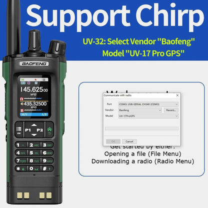 BAOFENG UV 32 Walkie Talkie Long Range GPS 10W Multi Band Wireless Bluetooth Programming Copy Frequency UV32 Ham Radio Camping
