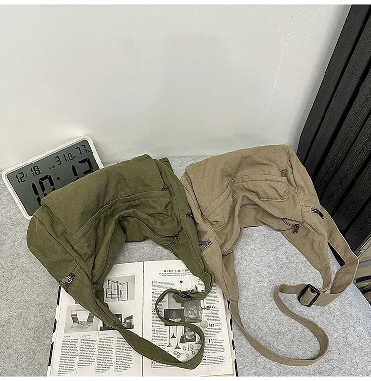 100% Cotton Shoulder Bags Women Large Capacity Canvas Tooling Packages Korea Style Cloth Crossbody Bags Solid Messenger Bags