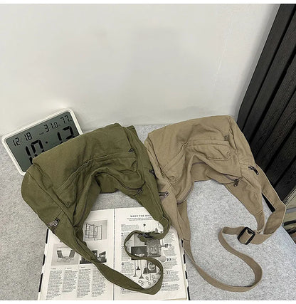 100% Cotton Shoulder Bags Women Large Capacity Canvas Tooling Packages Korea Style Cloth Crossbody Bags Solid Messenger Bags