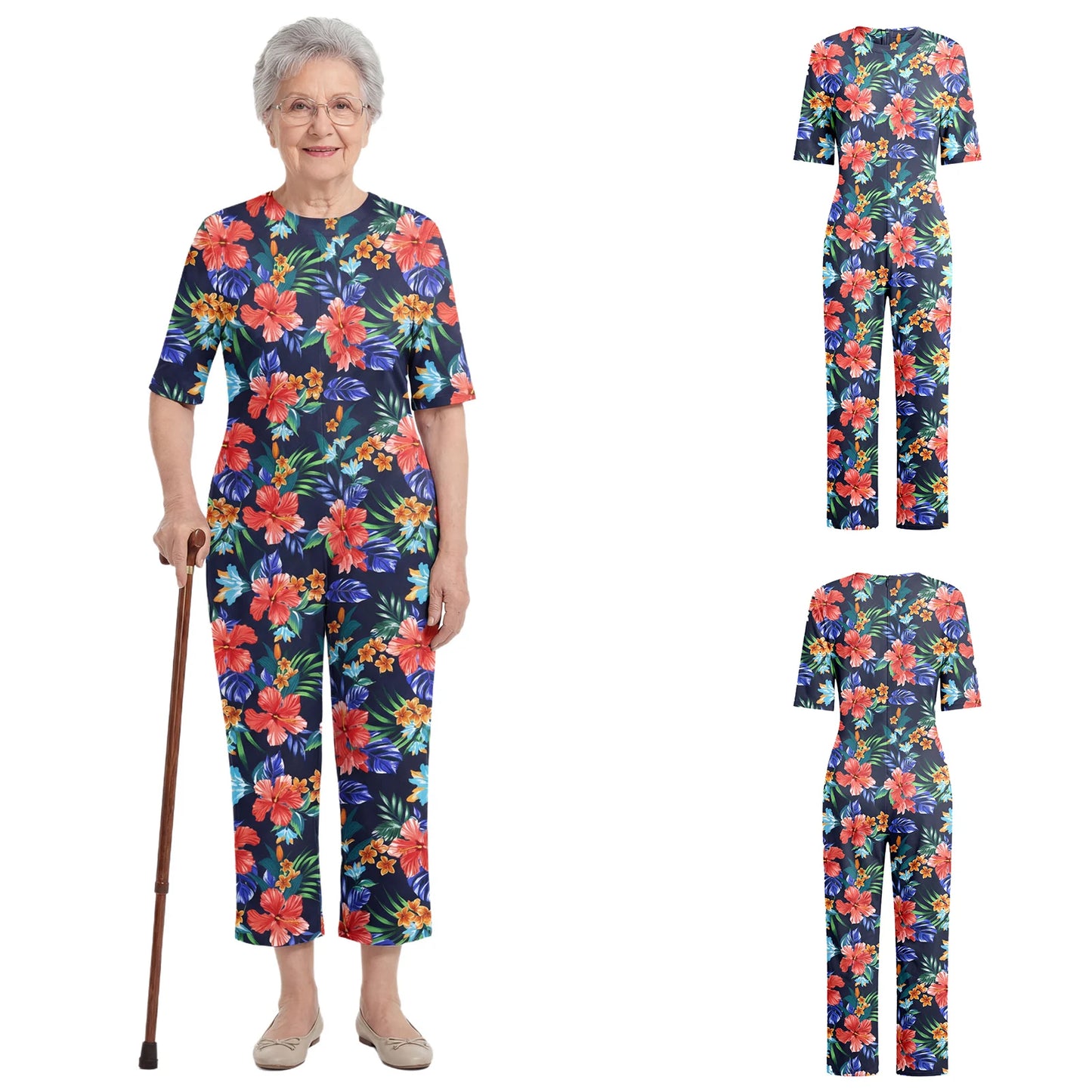Women Special Need Adaptive Clothing Elderly Alzheimer Dementia Back Zipper Anti-Strip Nursing Jumpsuit Homewear Sleepwear