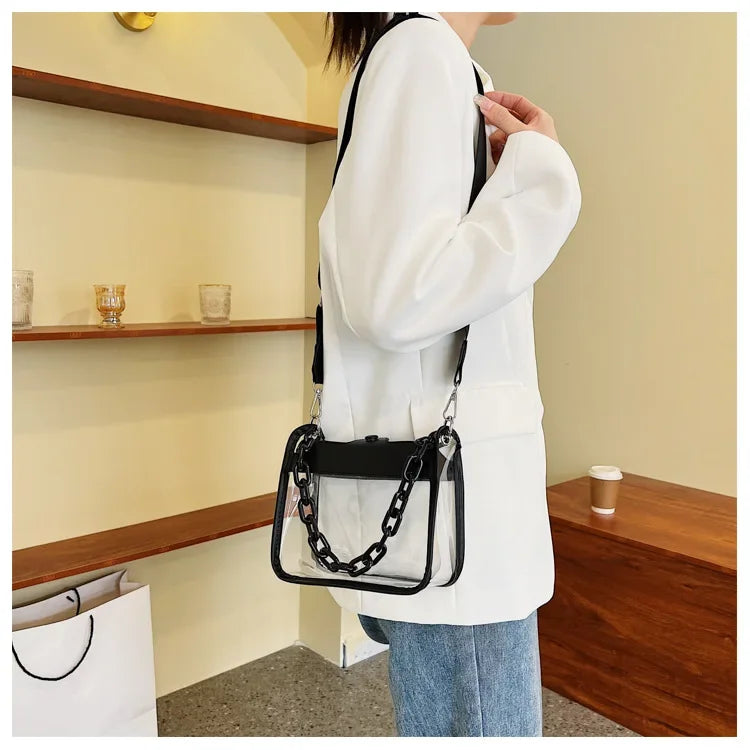 Clear Crossbody Bag for Women PVC Transparent Single Shoulder Chain Portable Messenger Bags Small Square  Satchel Bag Girls Gift