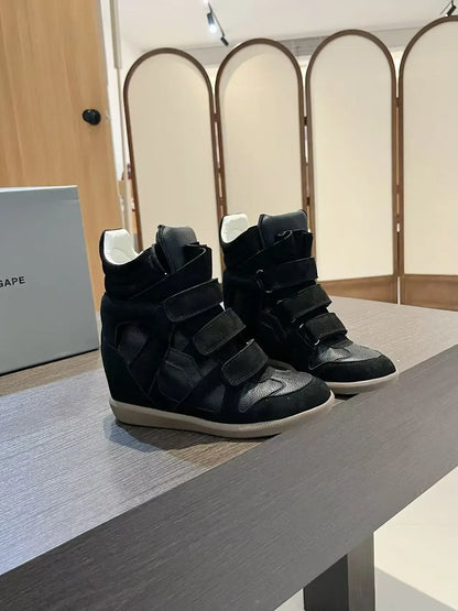 Women's Ankle Boots 2026 New Genuine Leather 8CM Hidden Heel Women Platform Sneakers Fashionable Splice Color Design Women Shoes