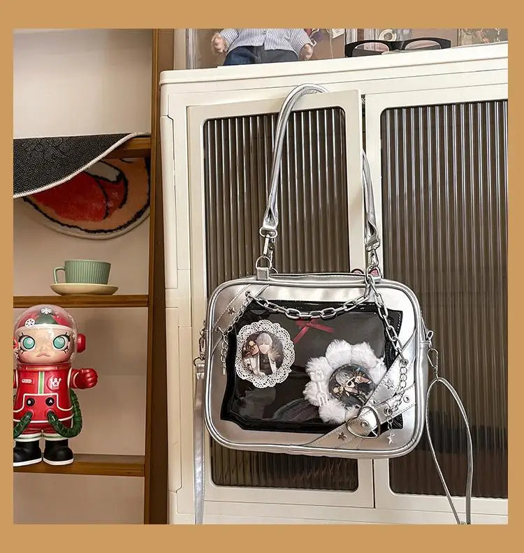 JIAERDI Sweet Cool Hot Girl Subculture Ita Bag Women Gothic Chain Crossbody Bag Ladies Large Capacity Black Shoulder Bags Y2K