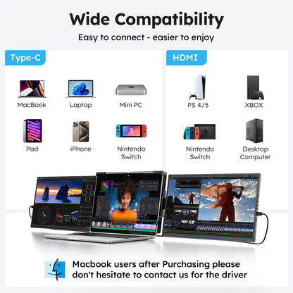 15.6 inch Triple Screen Extender for Laptop Mini PC 1080 FHD IPS External Extension Portable Dual Monitor For MAC Windows Chrome
