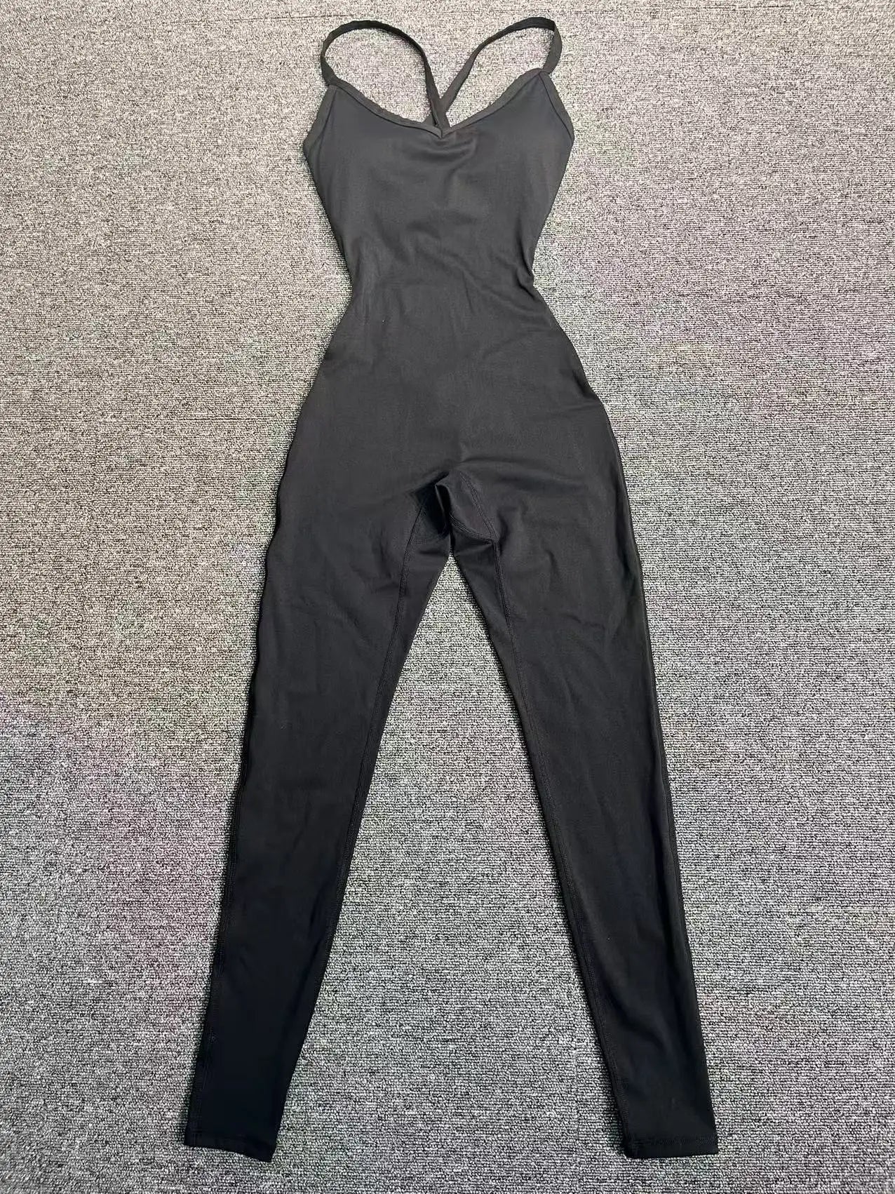 New Nylon Pad V-Neck Wrap Yoga Bodysuit - Adjustable Hook Tummy Control Butt Lift Workout Jumpsuit