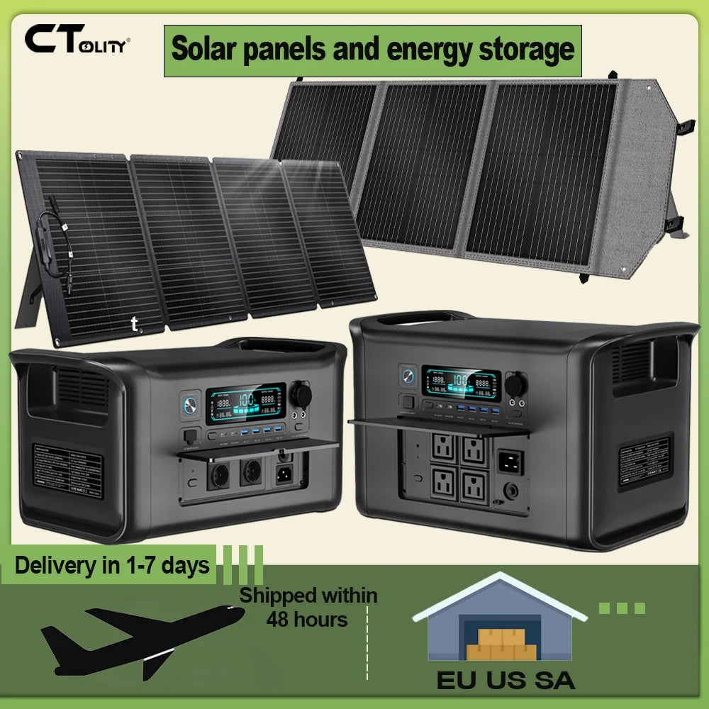 RV Camping CTOLITY AP1000 AP2000 1800W/2400W Solar Generator  Portable Mobile Power Station 200W Solar Panels Portable Foldable