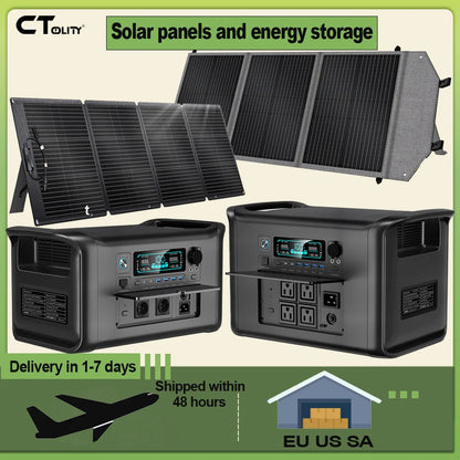 RV Camping CTOLITY AP1000 AP2000 1800W/2400W Solar Generator  Portable Mobile Power Station 200W Solar Panels Portable Foldable
