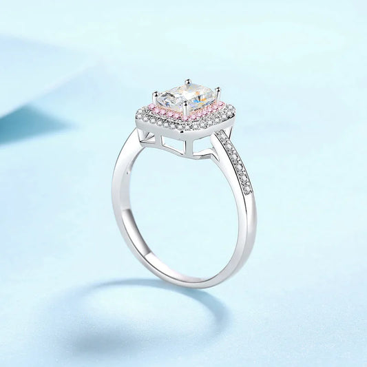 1ct Women's Square Sugar Emerald Cut Moissanite Ring PT950 Platinum Exquisite Romantic Anniversary Gift