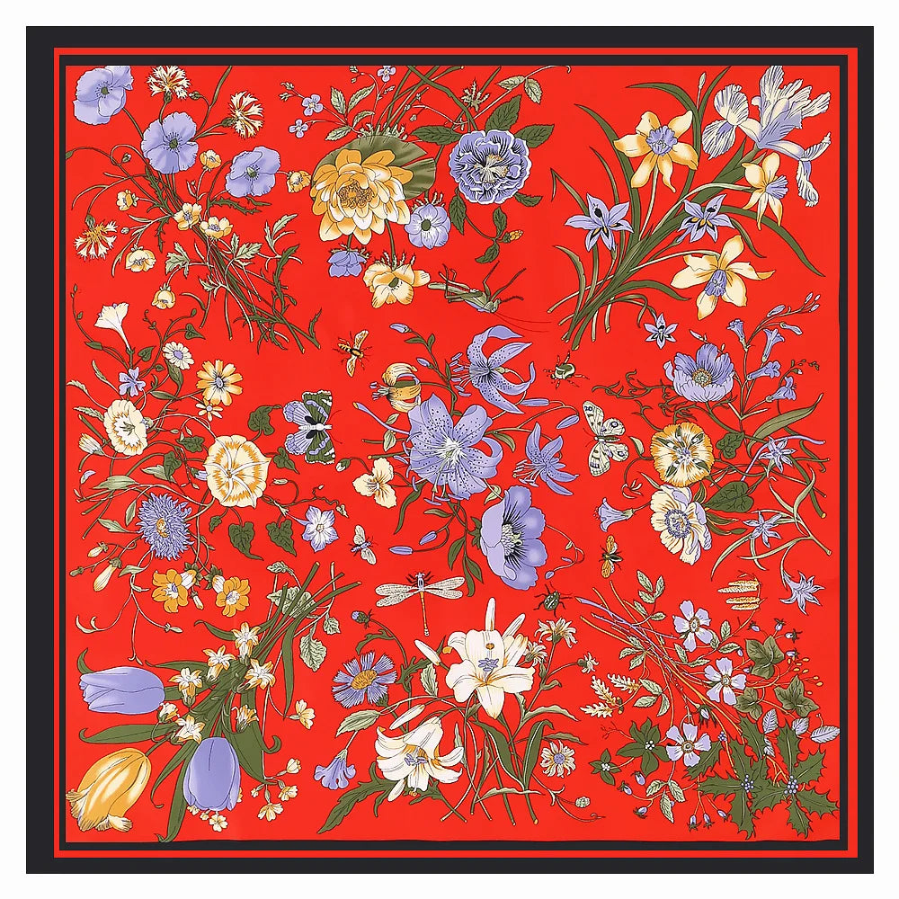 130*130cm Women Luxury Floral Print Twill Silk Scarves Lady Echarpes Bandana Square Scarves Wraps Femme Foulard Pashmina