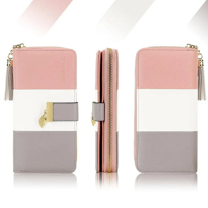 Pomelo Best Tri-color Women's Wallet Zipper Long Billfold PU Leather Large 9 Card Slots Coin Purse RFID Blocking Tassel Pendant