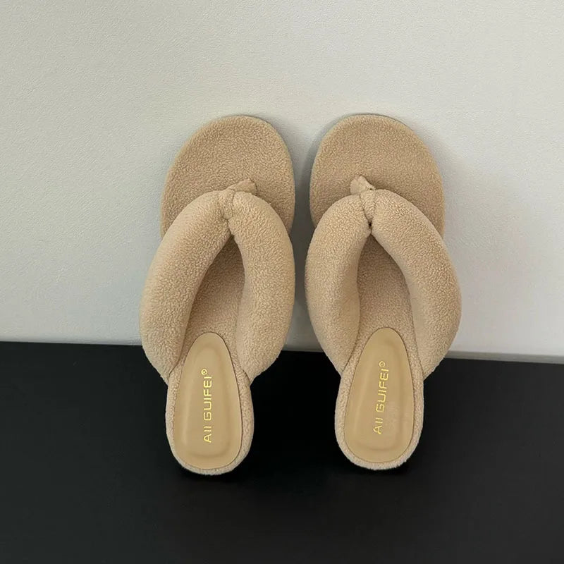 New Footwear Flock Women Wedges Slippers Flip Flops Shoes Fashion Round Toe Ladies Wedges Slippers Shoes Female Sandals Slides