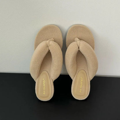 New Footwear Flock Women Wedges Slippers Flip Flops Shoes Fashion Round Toe Ladies Wedges Slippers Shoes Female Sandals Slides
