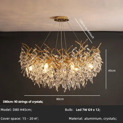 Modern Dining Room Branch Pendant Lights Lustre Crystal Led Hanging Lamp Post Luxury G9 Suspend Lamp Gold Droplight Fixtures