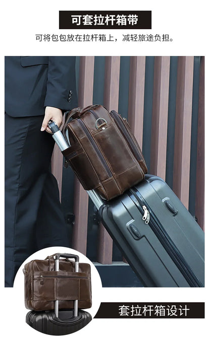 High Quality Genuine Leather Men Briefcase Business bag Crazy Horse Leather Large 17"inch Laptop Bag male Portfolio Office Case