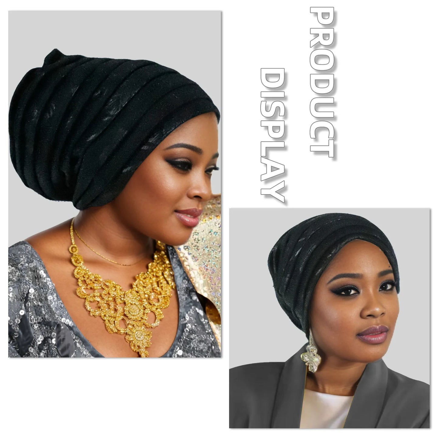 Glitter Full Body Pleated Turban Cap for Women 2025 Lady Head Wraps Muslim Headscarf Hat Turbante Mujer African Headpiece