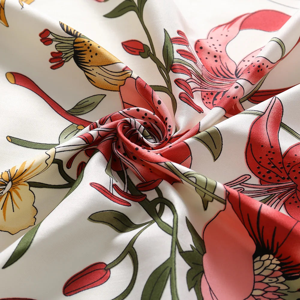 130*130cm Women Luxury Floral Print Twill Silk Scarves Lady Echarpes Bandana Square Scarves Wraps Femme Foulard Pashmina