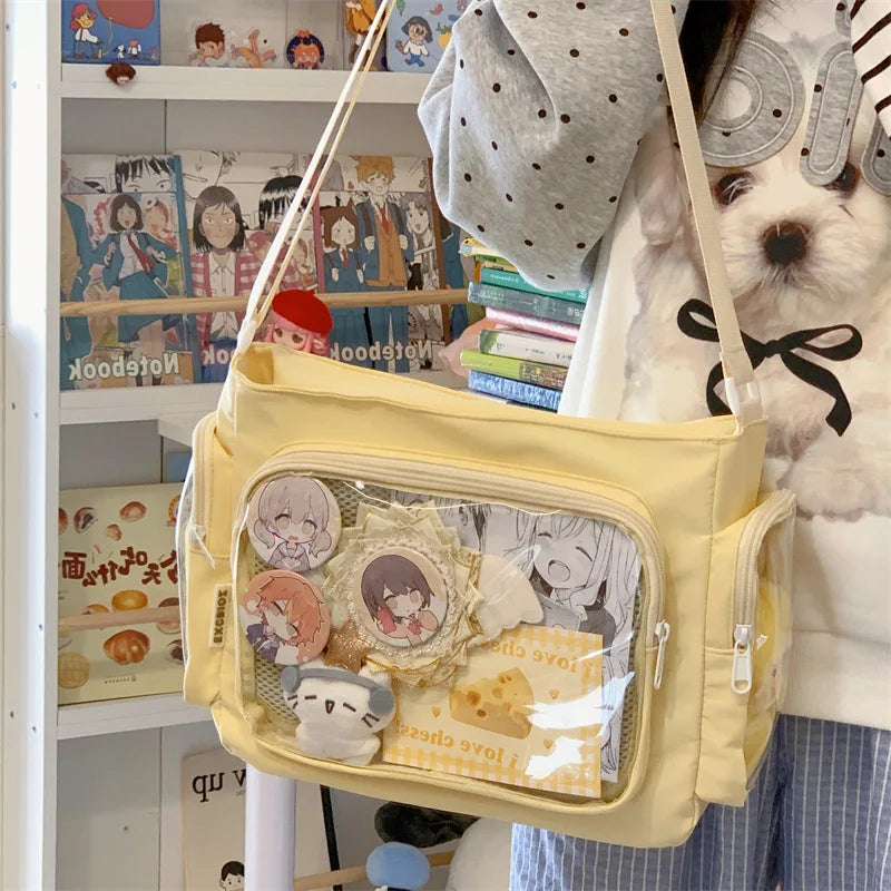 Trendy Transparent Crossbody Bag for Girls Large Capacity Shoulder Bags Fashionable School Style Texture and Versatile Ita Bag