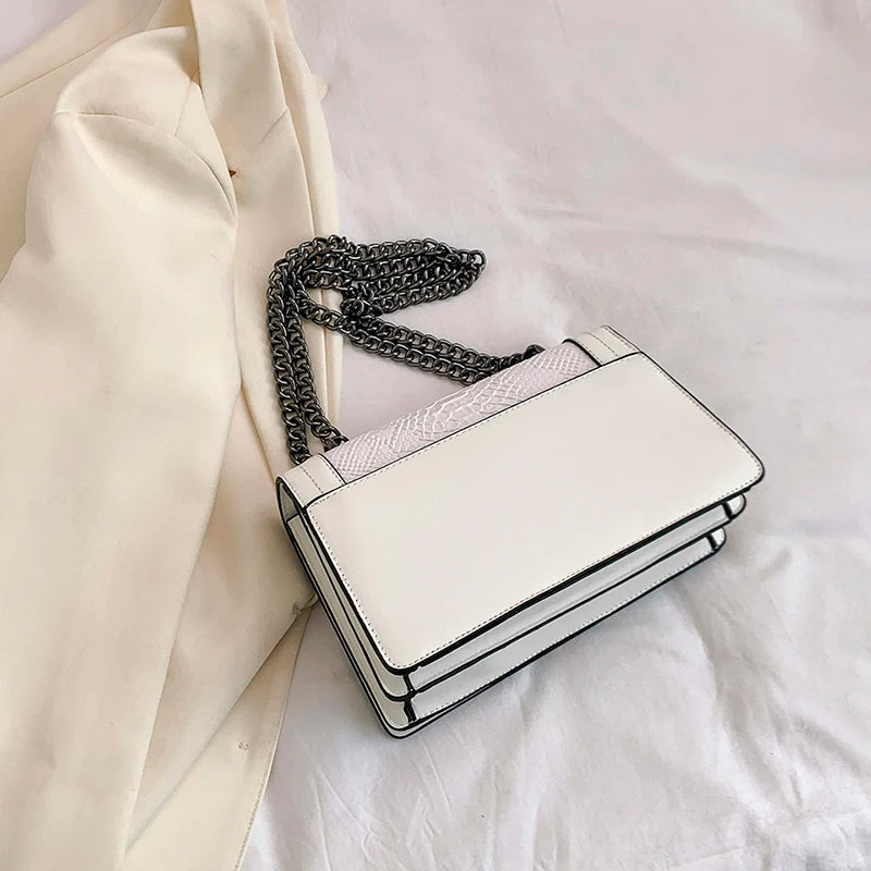 Leather Shoulder Bag Chain Purse for Women - Fashion Crossbody Bags Vintage Snake Print Underarm Bag Square Satchel Handbag