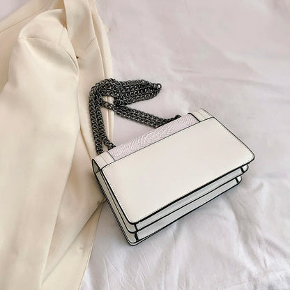 Leather Shoulder Bag Chain Purse for Women - Fashion Crossbody Bags Vintage Snake Print Underarm Bag Square Satchel Handbag