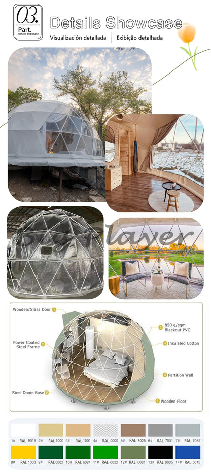 4 Season Glamping Dome Tent, Luxury PVC Canvas Living Dome, Factory Direct Cheap Price for Hotel & Leisure Use