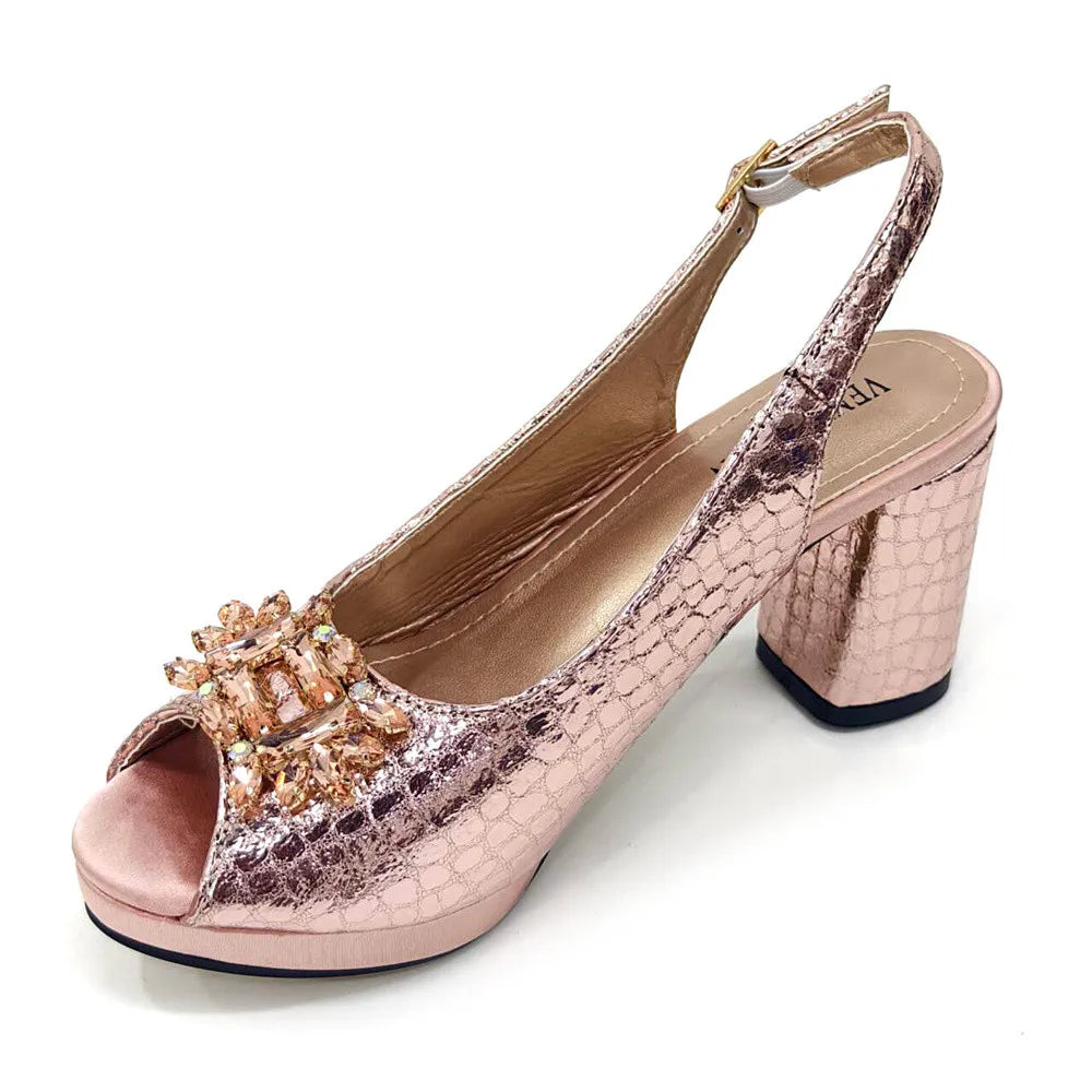 2025 Fashion Open Toe Women Strange Heels Bigger Size Fashion Rhinestone Decoration Purple Shoes And Bag Set Party Bag