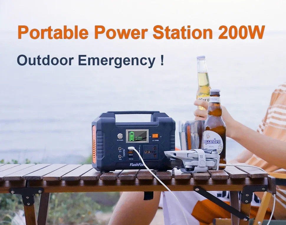 For E200 Portable Power Station Battery Supply Solar Charge Solar Generator AC DC Outdoor Camera Drone Power 200W 151WH