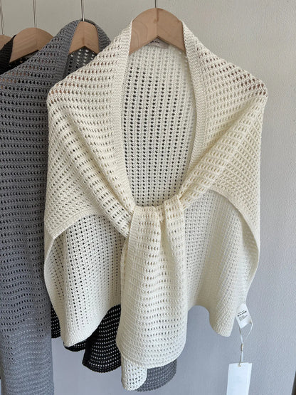 Knitted Hollow T-shaped Shawl for Women 2026 Summer New Thin with Wool Knot Decoration Sun-protective Vest on The Shoulders