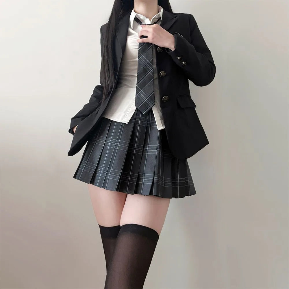 JK Uniform Suit Plaid Skirt Suit Slim Girl Pure Desire Pink Summer School Sister Battle Robe Tight School Uniform