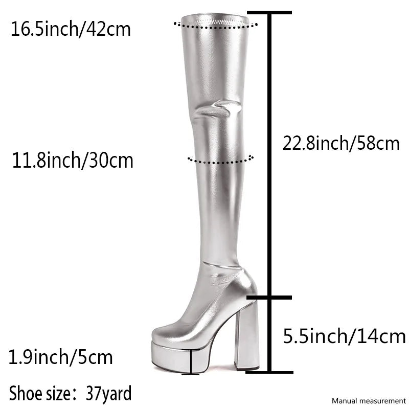 Thin Leg Thick Heels Platform Shoes Women's 2025 Summer Autumn Over the Knee Boots Candy Color Patent Leather Super High Heels