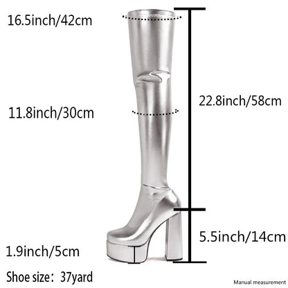 Thin Leg Thick Heels Platform Shoes Women's 2025 Summer Autumn Over the Knee Boots Candy Color Patent Leather Super High Heels