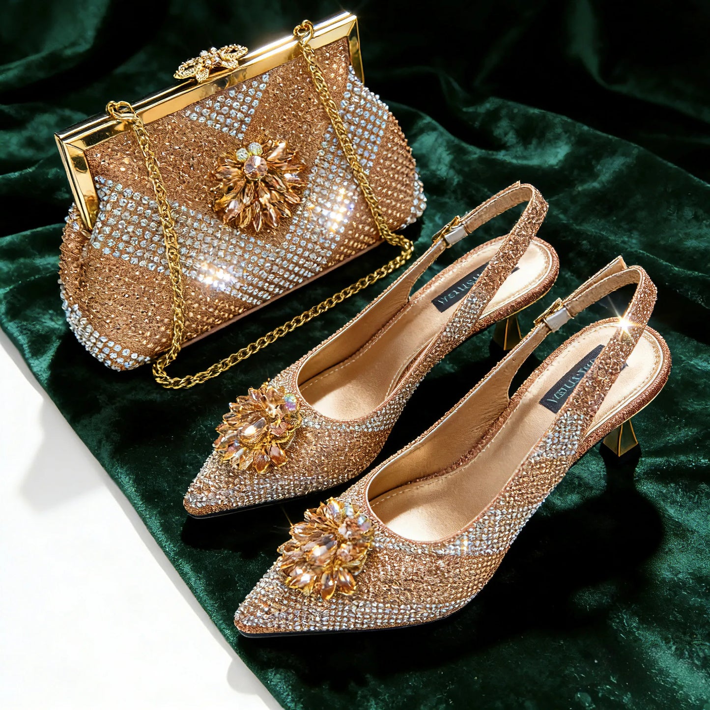 Venus Chan 2026 Italian Luxury Rhinestone Wine Pointed Toe High Heels with Matching Bag Set – Ideal for Parties and Special