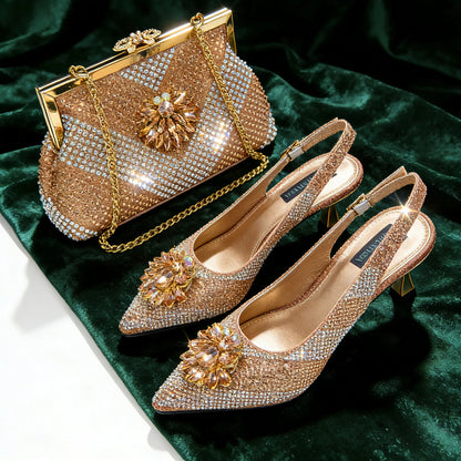 Venus Chan 2026 Italian Luxury Rhinestone Wine Pointed Toe High Heels with Matching Bag Set – Ideal for Parties and Special