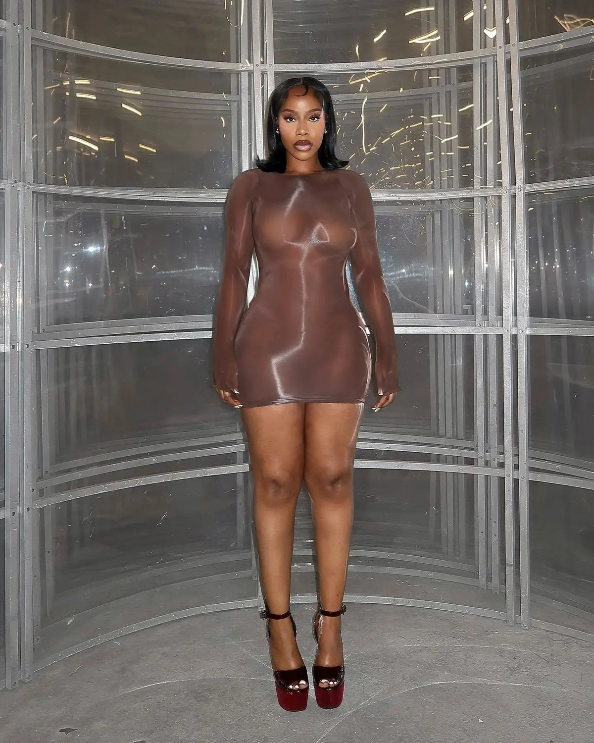 Sexy Oli Play Bodysuit Bodycon Jumpsuit Women Mesh Black See-through Outfit 2026 Spring New Ventilate Skinny Bodycon Club Skirt