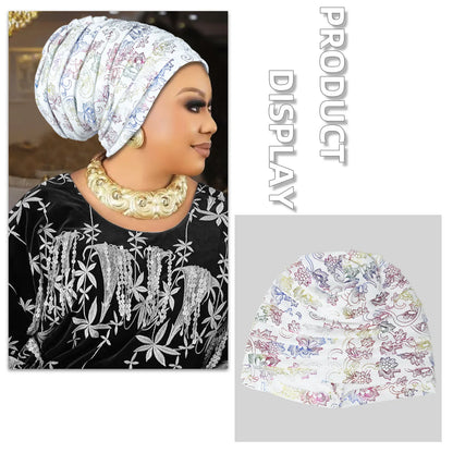 Glitter Full Body Pleated Turban Cap for Women 2025 Lady Head Wraps Muslim Headscarf Hat Turbante Mujer African Headpiece