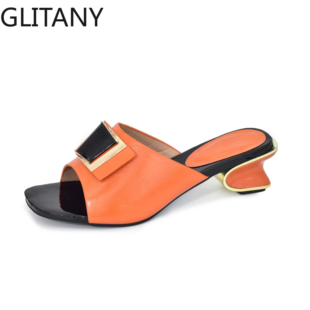 New Fashion Orange Color Wedding Shoes for Women Simple Party Prom Summer Sandals Italian High Heels Autumn Slipper for Wedding