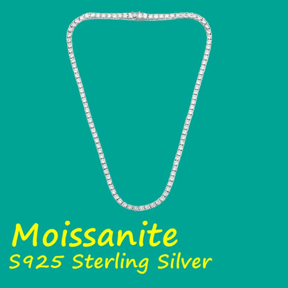 3/4/5MM Moissanite Tennis Necklace S925 Sterling Silver Chain for Men and Women Zircon Diamond Tennis Chain