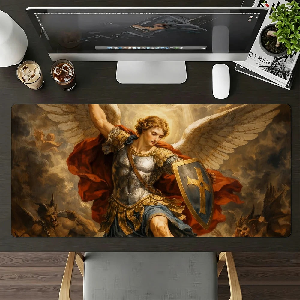 The Holy Archangel Michael Mouse Pad Large Non-Slip Waterproof Mat Stitched Edge Keyboard Pad for Gaming Daily Office