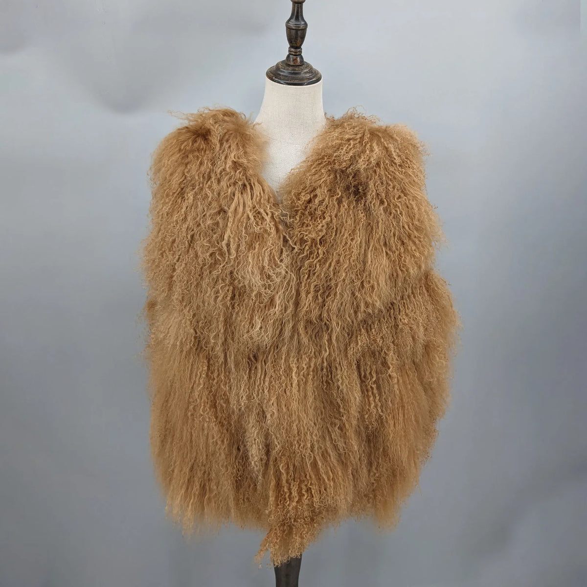Lady Real Mongolian Sheep Fur Vest Thick Warm Winter Sleeveless Jacket Length 62 cm 250801