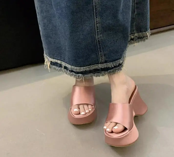 Summer Women's Slippers Fashion Platform Sandals Luxury Leather Casual Slippers High-heele Slippers for Women Open Toe Sandalias