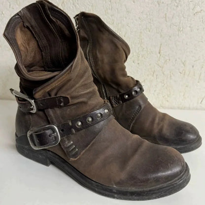 American Retro Motorcycle Boots For Men Distressed Western Boots Buckle Strap Knight Boots Leather Rock Punk Men's Boots
