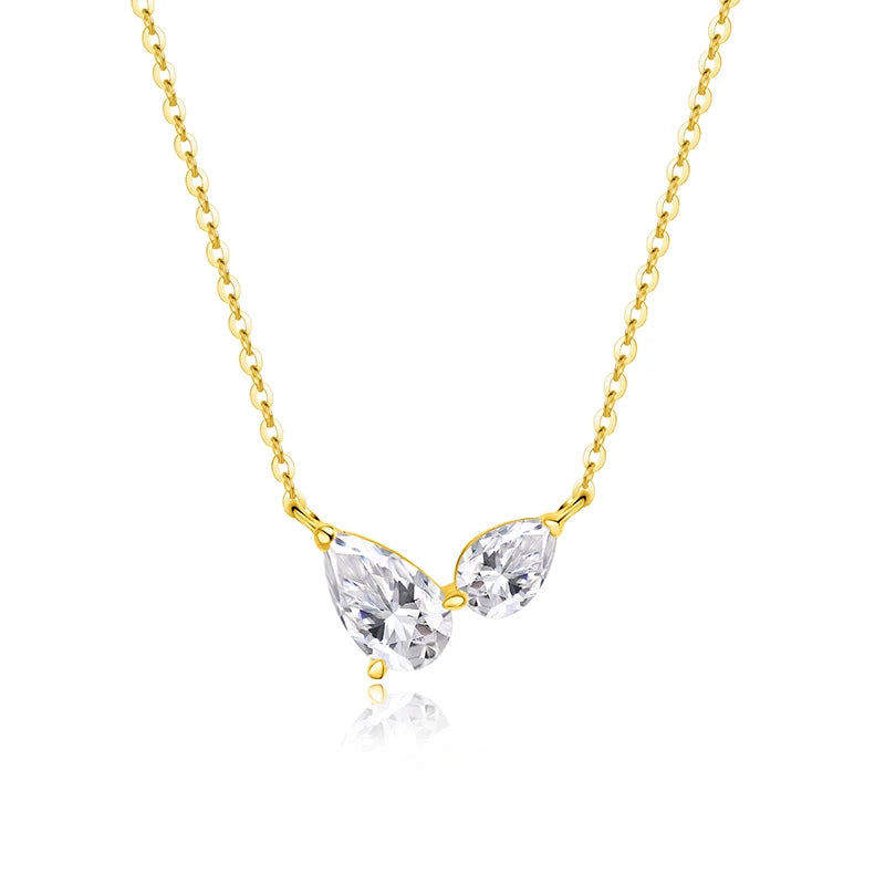 Smyoue Pear Cut All Moissanite Necklace for Women 2 Gems Lab Diamond Female Pendant 100% 925 Sterling Silver Jewelry Wholesale