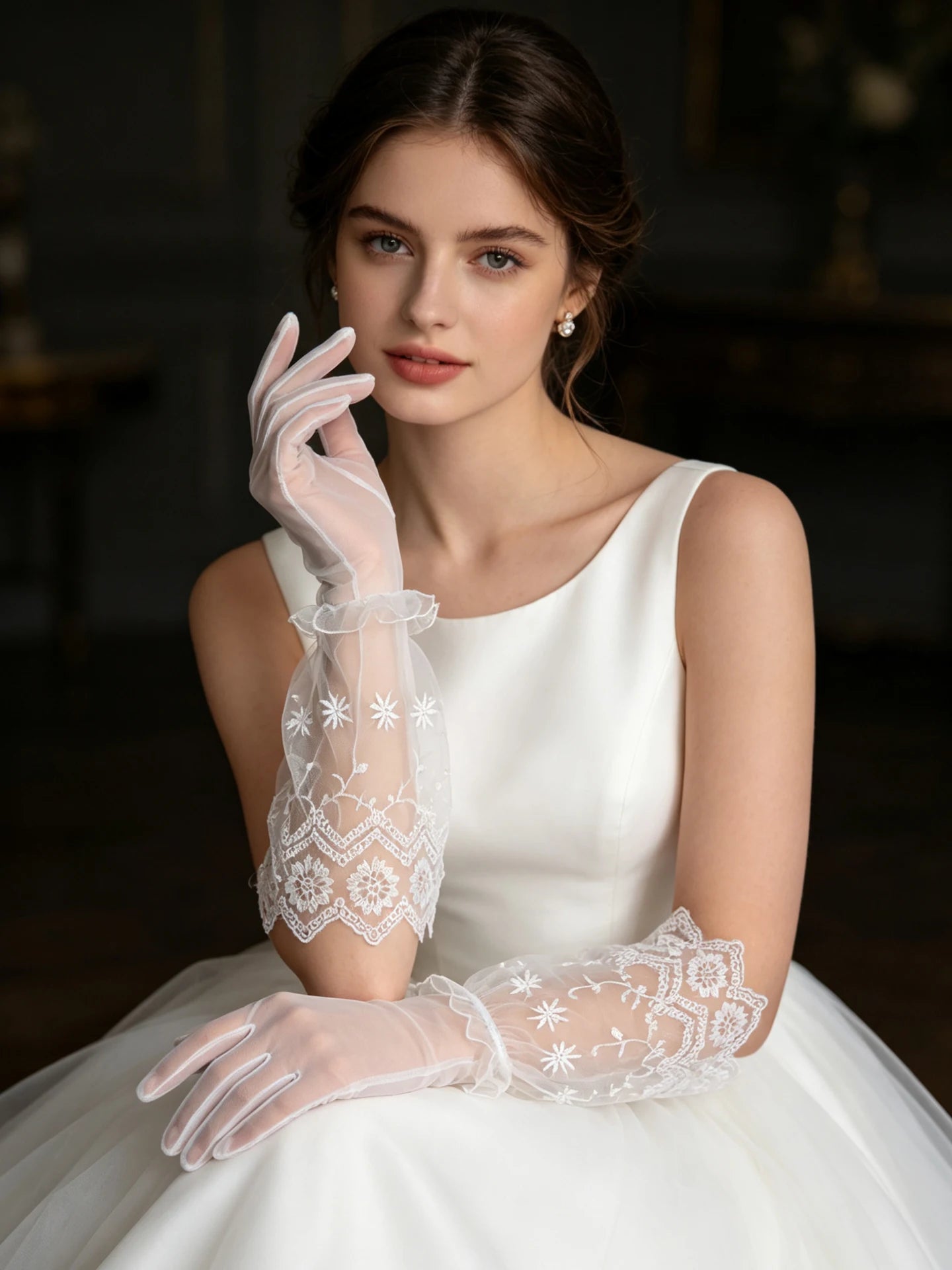 WG235 Ladies Vintage Lace Bridal Gloves White Elegant Photography Evening Wedding Dress Accessories