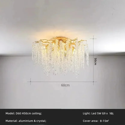 Modern Luxury Gold Branch Tassel Crystal LED Pendant Light Dining Room Living Room Indoor Home Decoration Atmosphere Fixtures