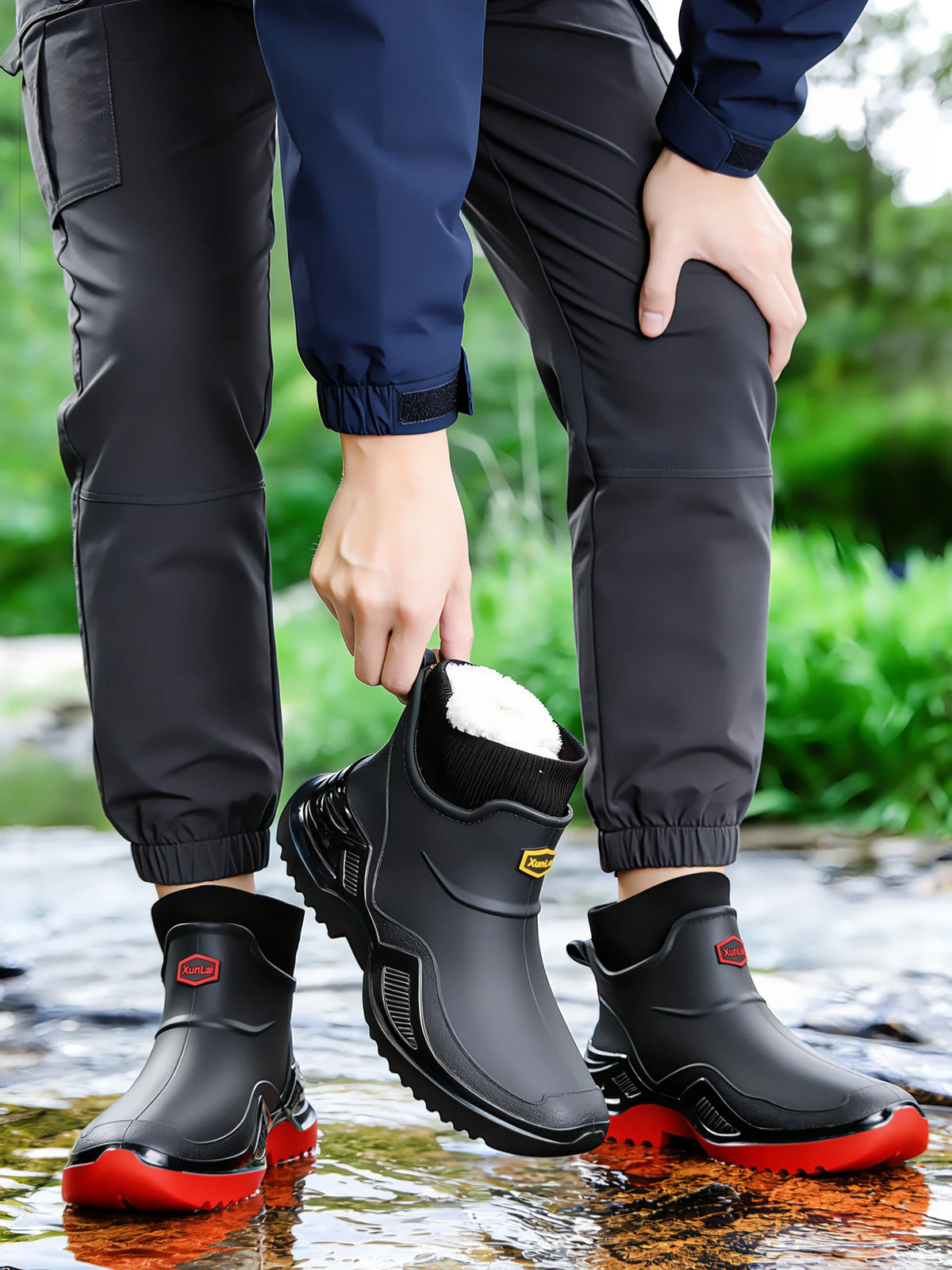 Men Women Winter Waterproof Rain Boots Fleece Warm Snow Sock Cuff Anti Slip Ankle Boots Outdoor Work Garden Shoes Size 36-46