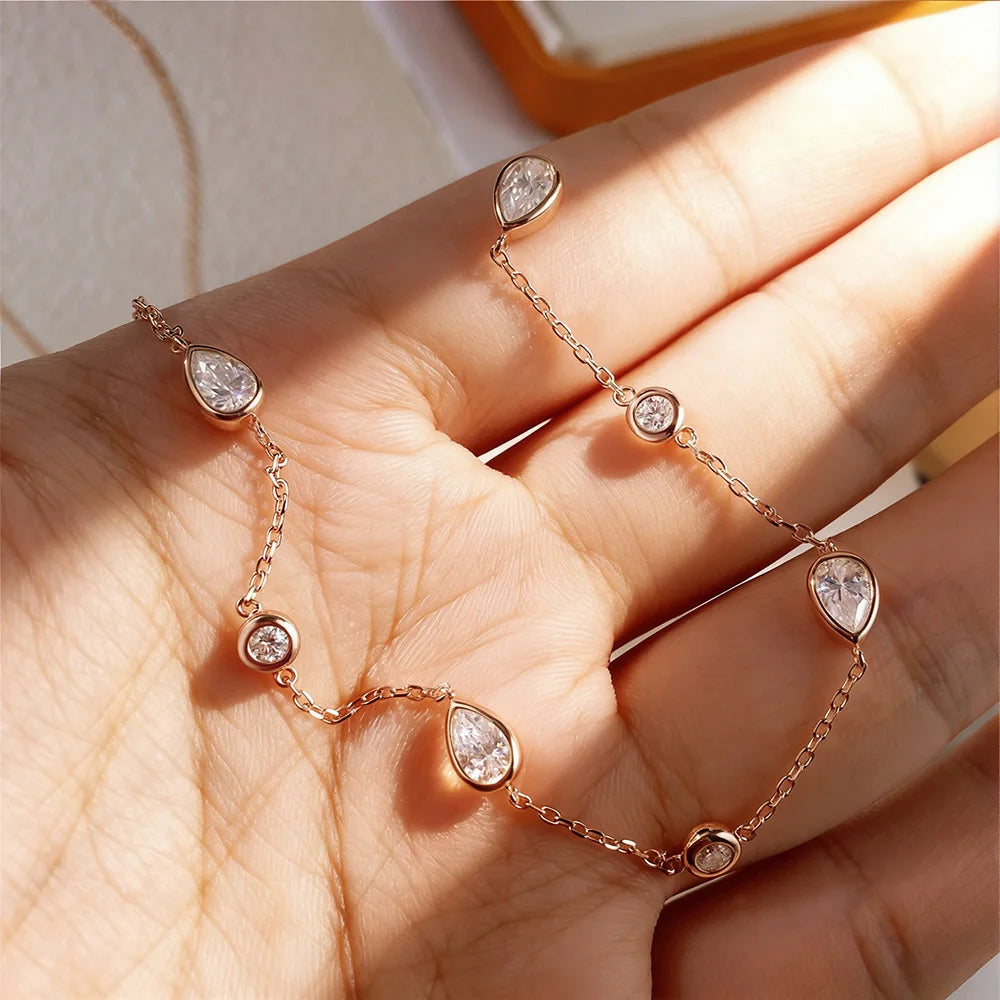 EWYA Y-Style 1CT Princess Cut Certified Moissanite Pendant Necklace Women S925 Silver All Diamond Dainty Tassel Neck Chain Gift