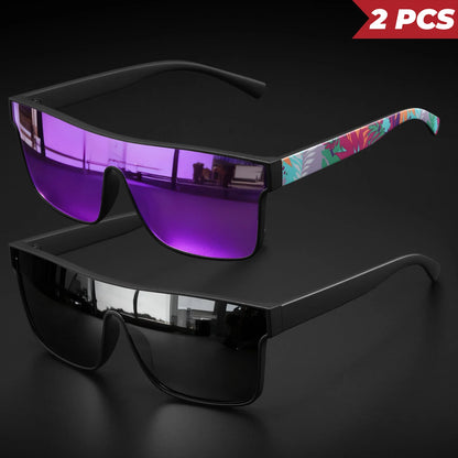 2PCS Classic Fashion Square Sunglasses - Patterned Temples, UV400 Unisex for Cycling, Running & Travel
