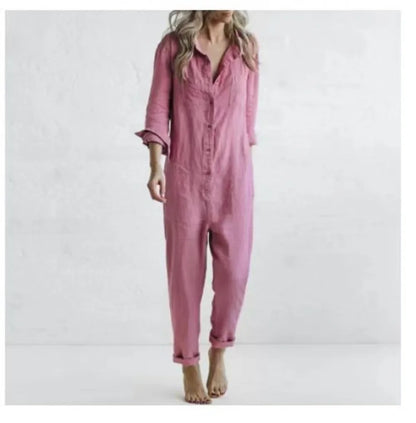 Cotton Jumpsuit Women Sexy Vintage Romper Long Pants Slim Bodycon Jumpsuits Long Sleeve Streetwear Green Y2k Casual Cargo Pants