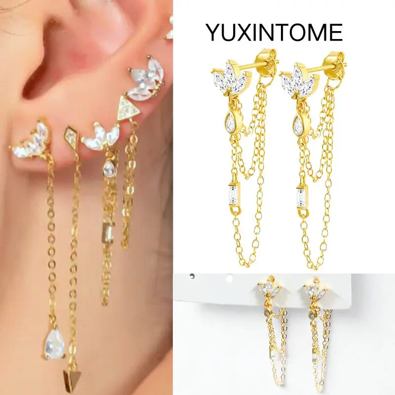 White Color Zircon Hoop Earrings 925 Sterling Silver Needle Cross/Star/Flower/Water Drop Pendant Gold Earrings Luxury Jewelry